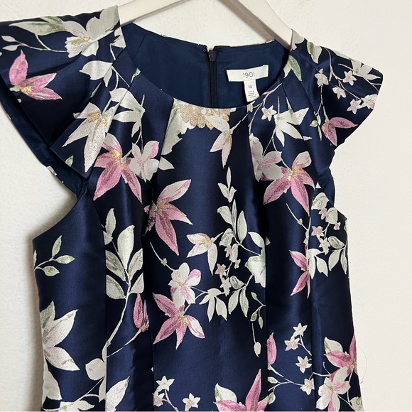 1901 Blue Floral Jacquard Cap Sleeve A-Line Cocktail Mini Dress Size 10 - Picture 4 of 9